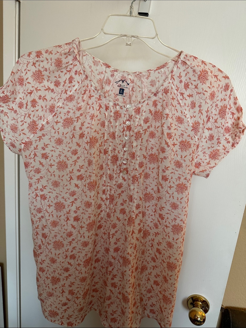 Lightweight Floral Peasant Blouse in Pink and Cream